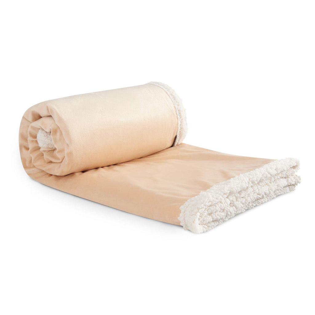 Cambridge Oversized Sherpa Blanket, 72 x 60 Inches Embroidery - Tan - Left Angle