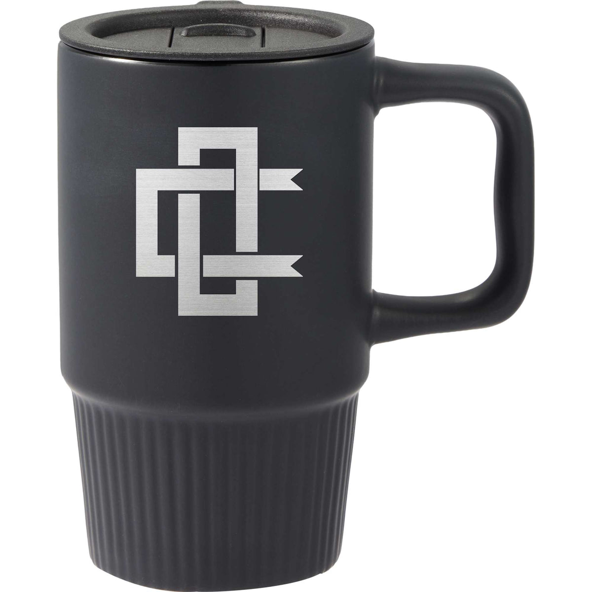 Camden Ceramic Mug with Slide Lid, 13 oz - Black - Front