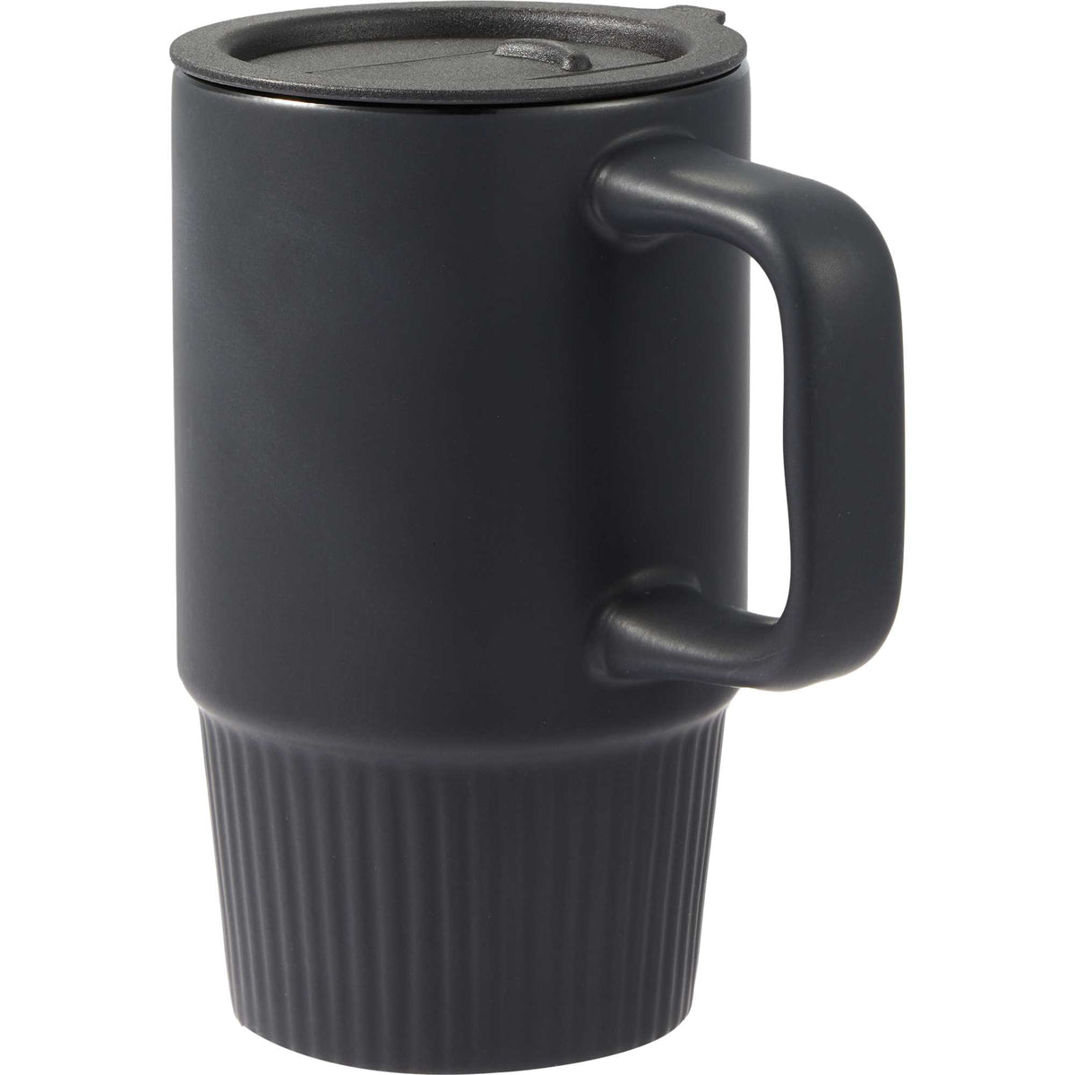 Camden Ceramic Mug with Slide Lid, 13 oz - Black - Left Angle