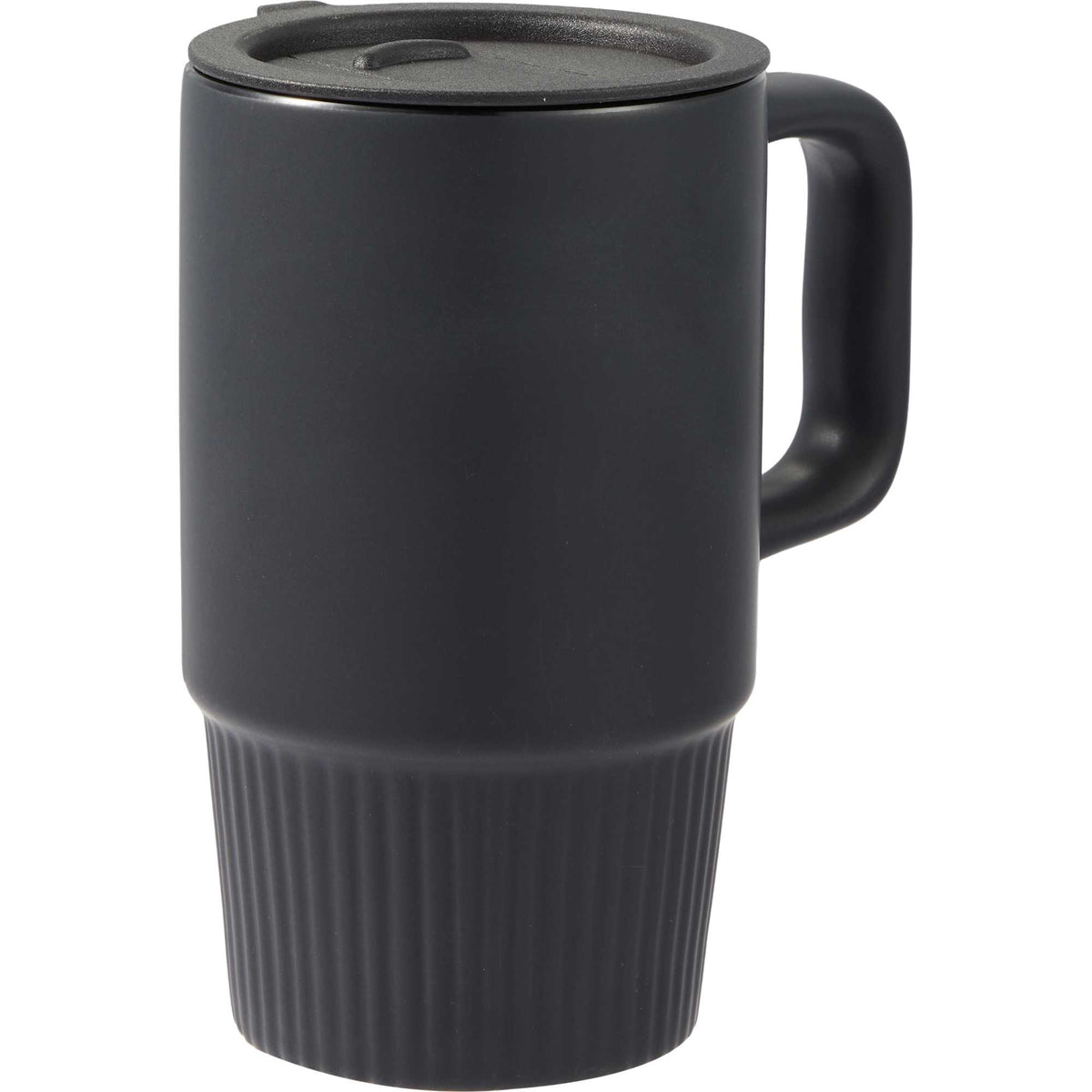 Camden Ceramic Mug with Slide Lid, 13 oz - Black - Right Angle