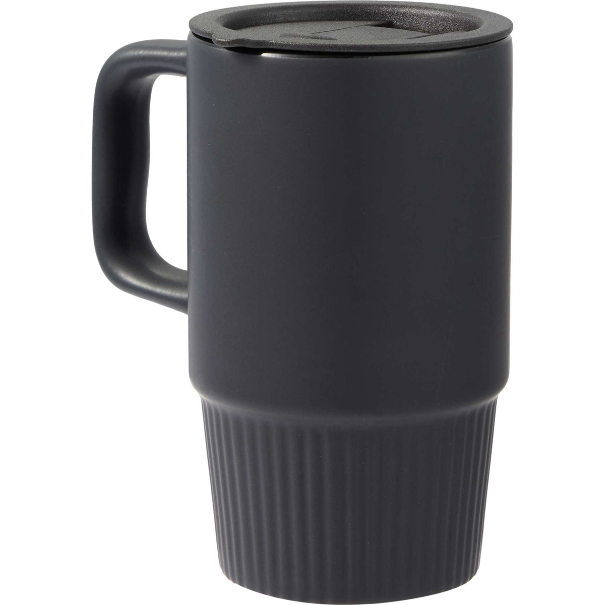 Camden Ceramic Mug with Slide Lid, 13 oz Laser Engraving - Black - Left Angle 2