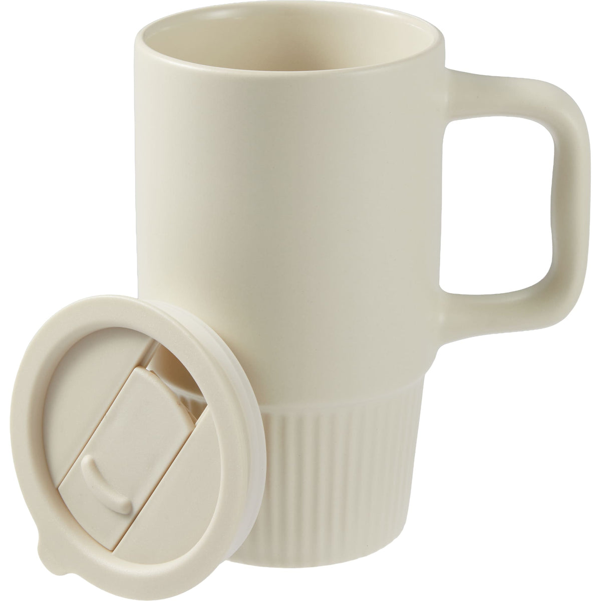 Camden Ceramic Mug with Slide Lid, 13 oz Laser Engraving - Tan - Front 2