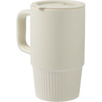 Camden Ceramic Mug with Slide Lid, 13 oz Laser Engraving - Tan - Left Angle 2