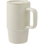 Camden Ceramic Mug with Slide Lid, 13 oz Laser Engraving - Tan - Left Angle