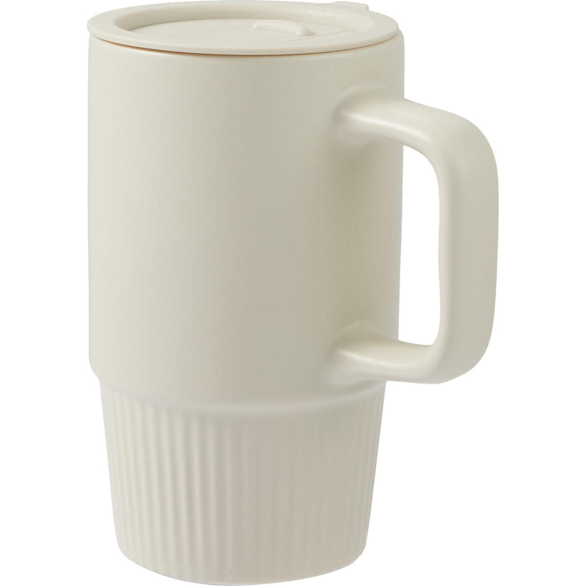 Camden Ceramic Mug with Slide Lid, 13 oz Laser Engraving - Tan - Left Angle