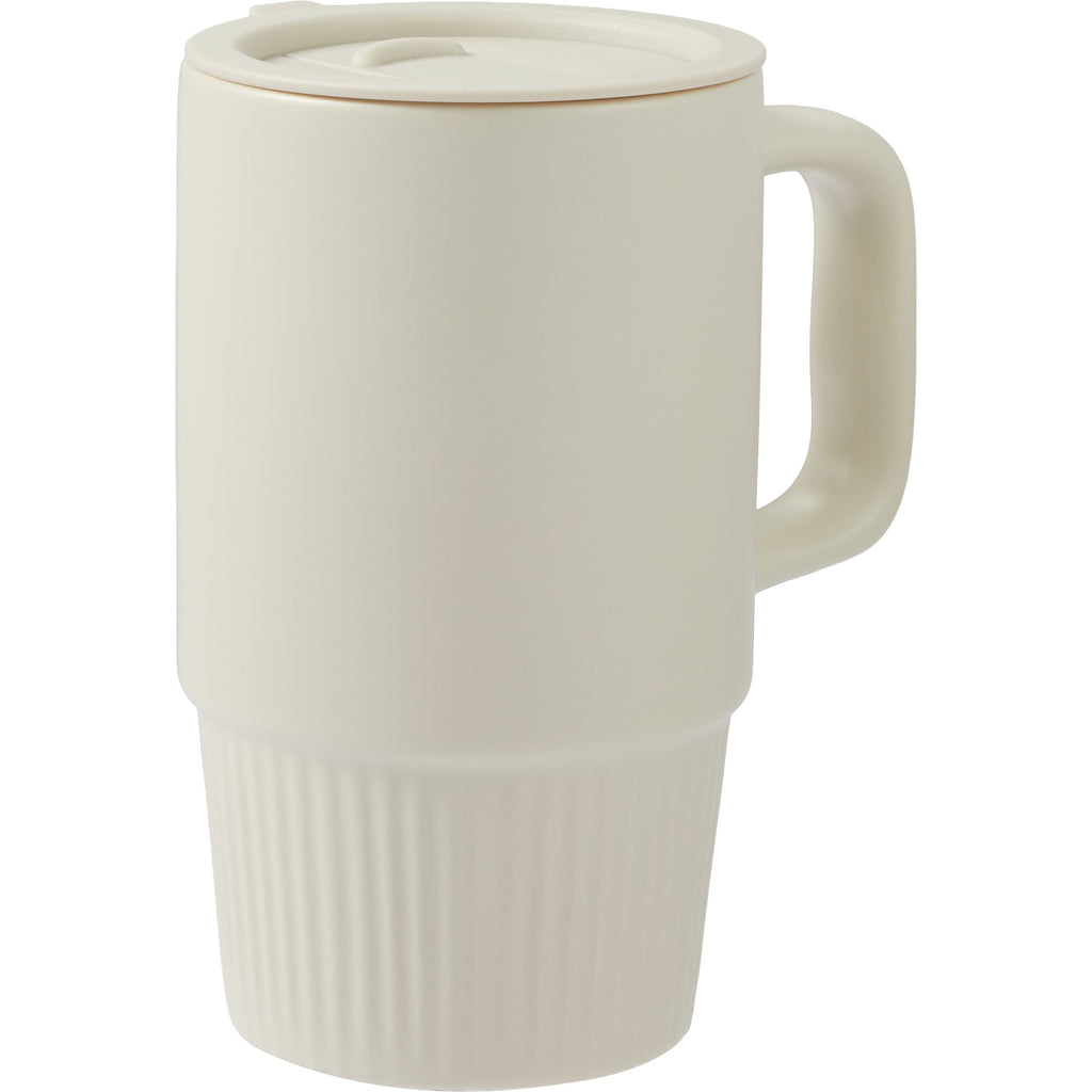 Camden Ceramic Mug with Slide Lid, 13 oz Laser Engraving - Tan - Right Angle