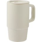 Camden Ceramic Mug with Slide Lid, 13 oz Laser Engraving - Tan - Right Angle