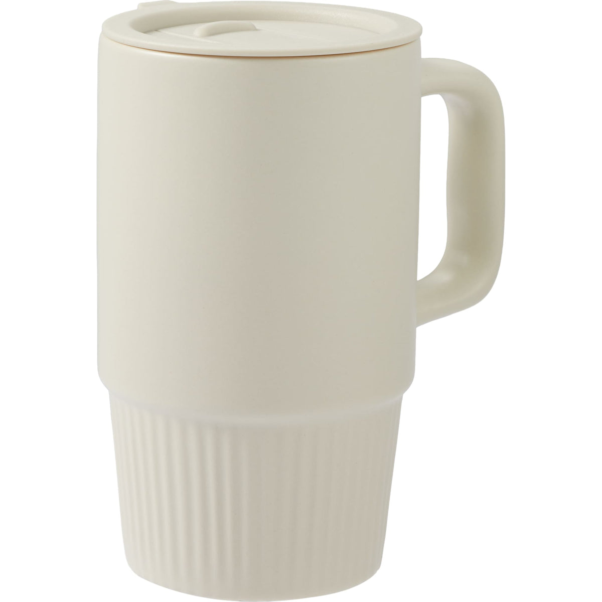 Camden Ceramic Mug with Slide Lid, 13 oz Laser Engraving - Tan - Right Angle