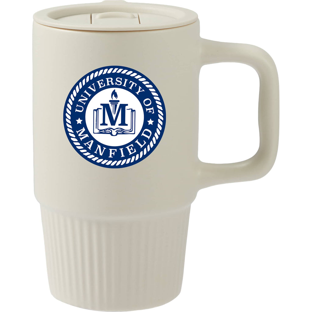 Camden Ceramic Mug with Slide Lid, 13 oz - Tan - Front