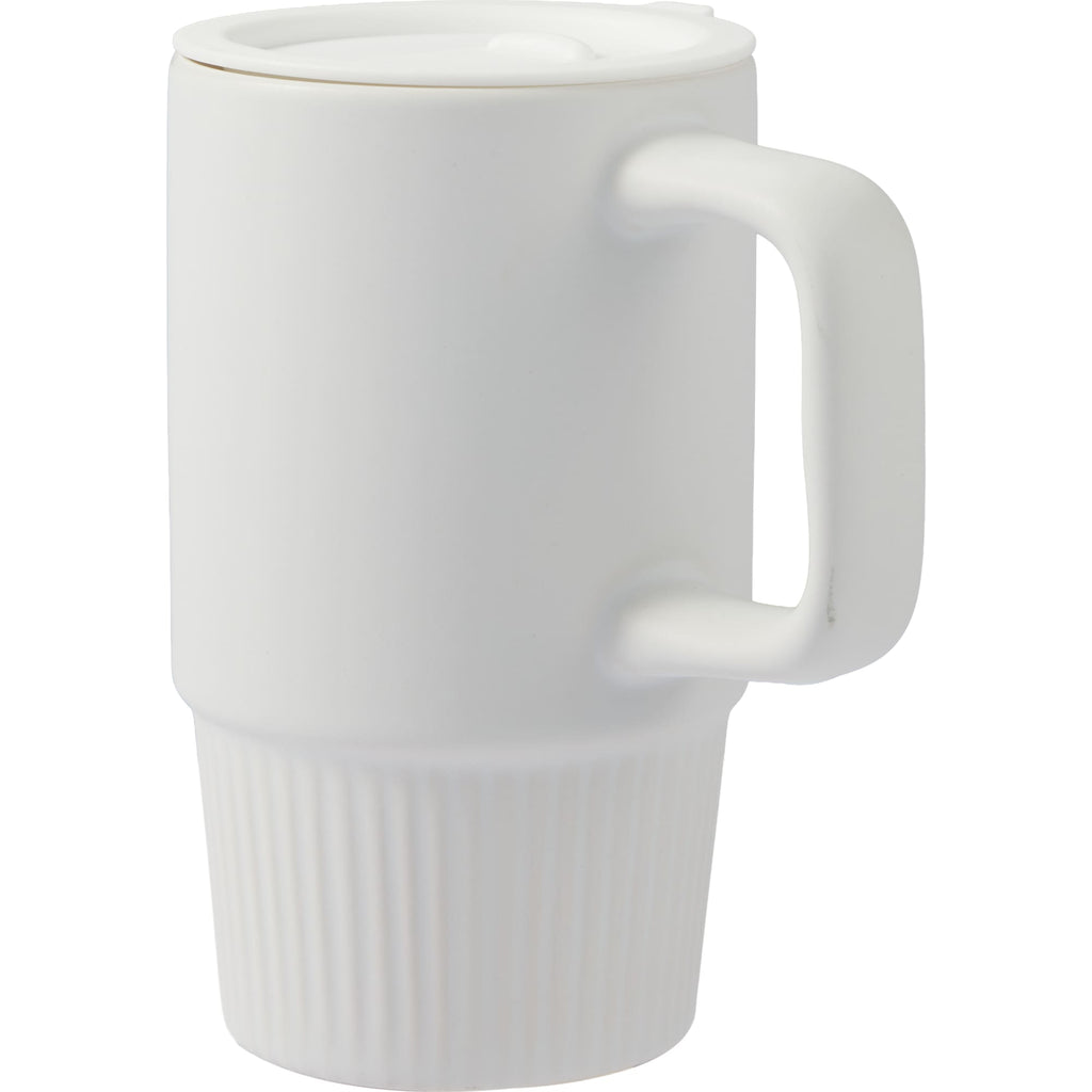 Camden Ceramic Mug with Slide Lid, 13 oz - White - Left Angle