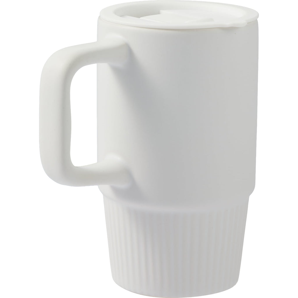 Camden Ceramic Mug with Slide Lid, 13 oz - White - Right Angle 2