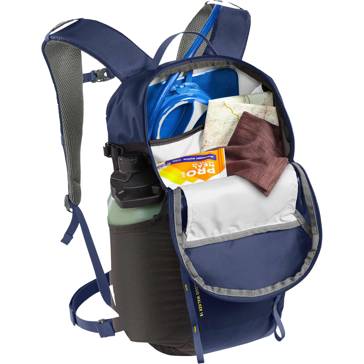 CamelBak Cloud Walker 18 Hiking Hydration Pack Embroidery - Navy - Right Angle Open