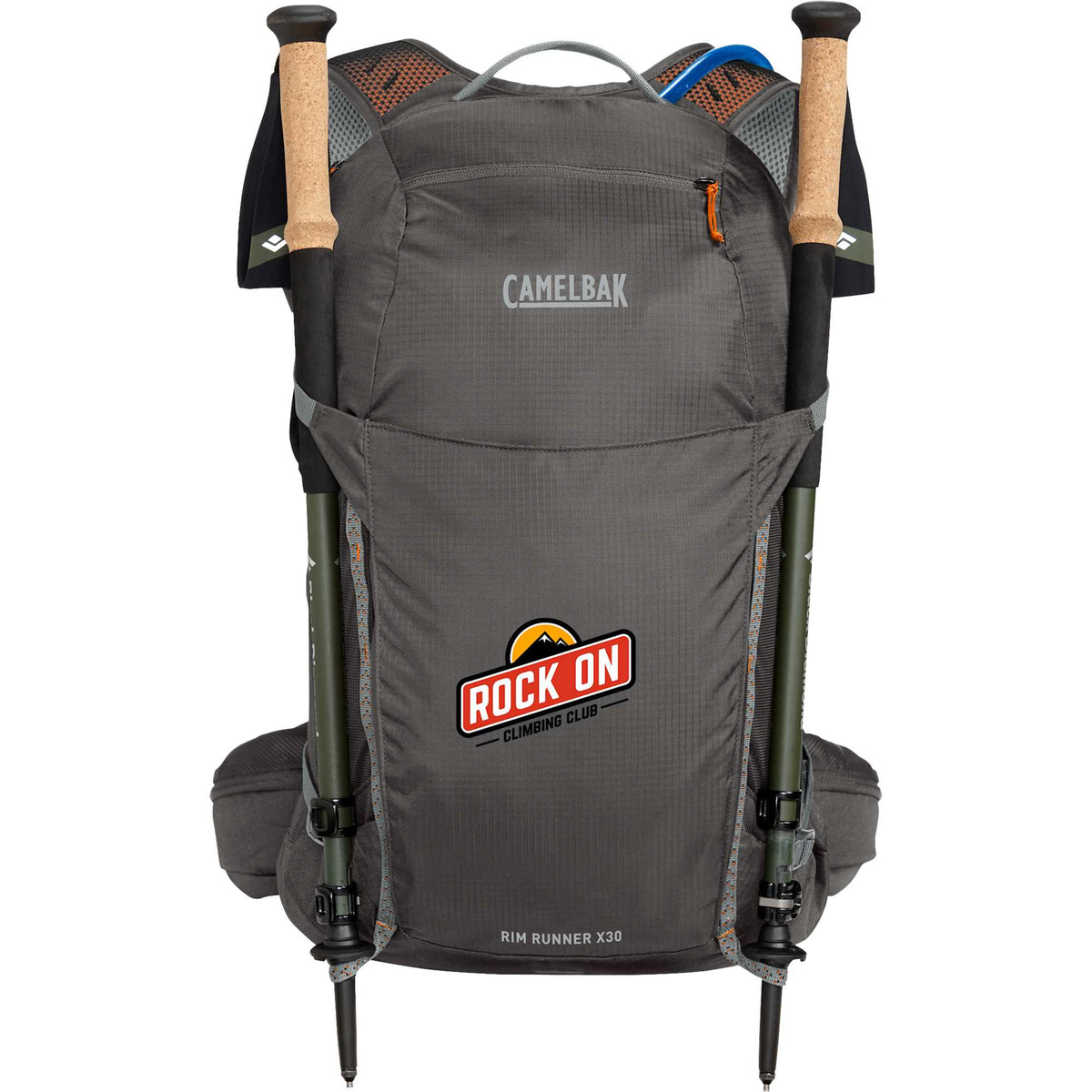 CamelBak Rim Runner X30 Hiking Pack, 70 oz Embroidery - Storm Gray - Front Propped