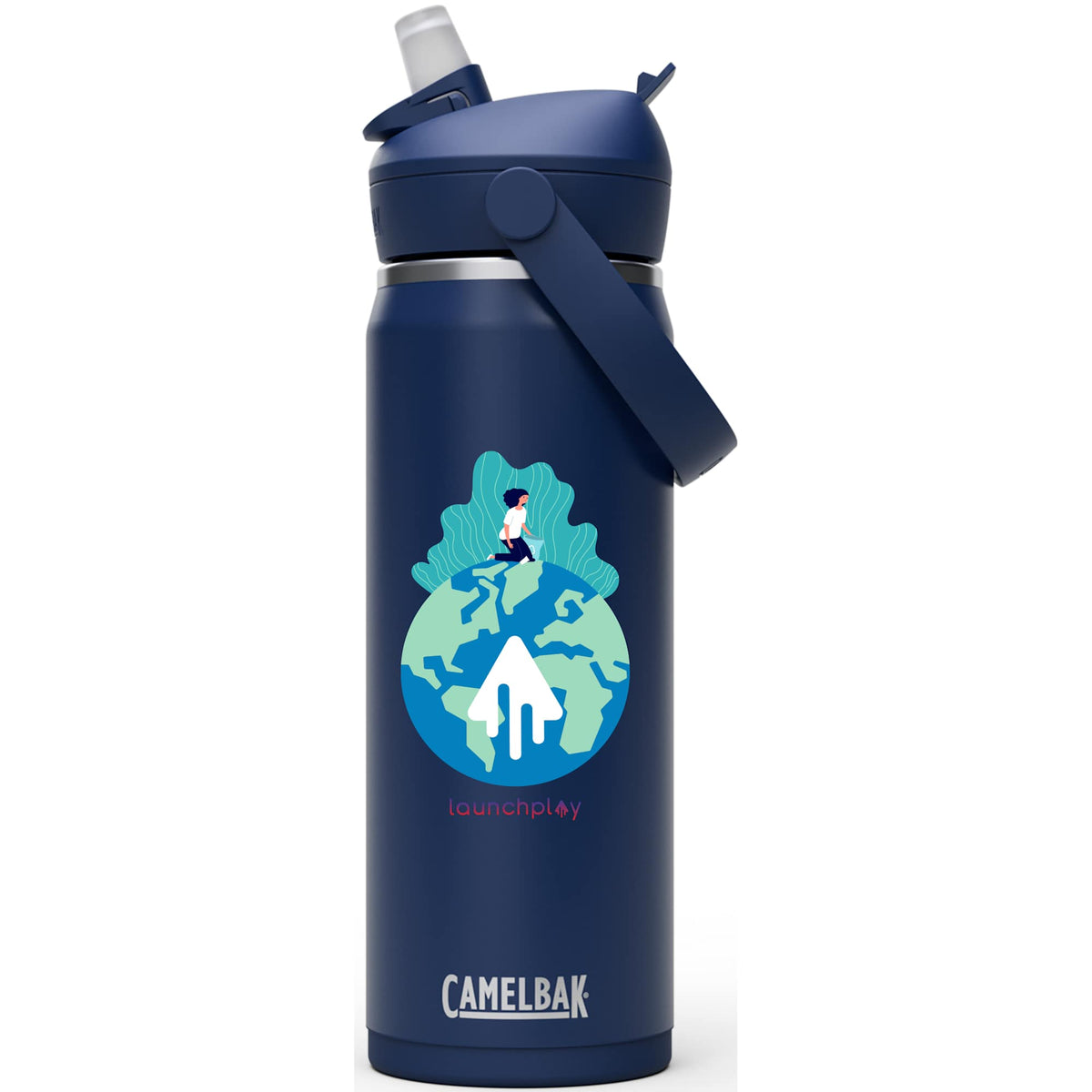 CamelBak Thrive Insulated Flip Straw Bottle, 20 oz Laser Engraving - Navy - Front