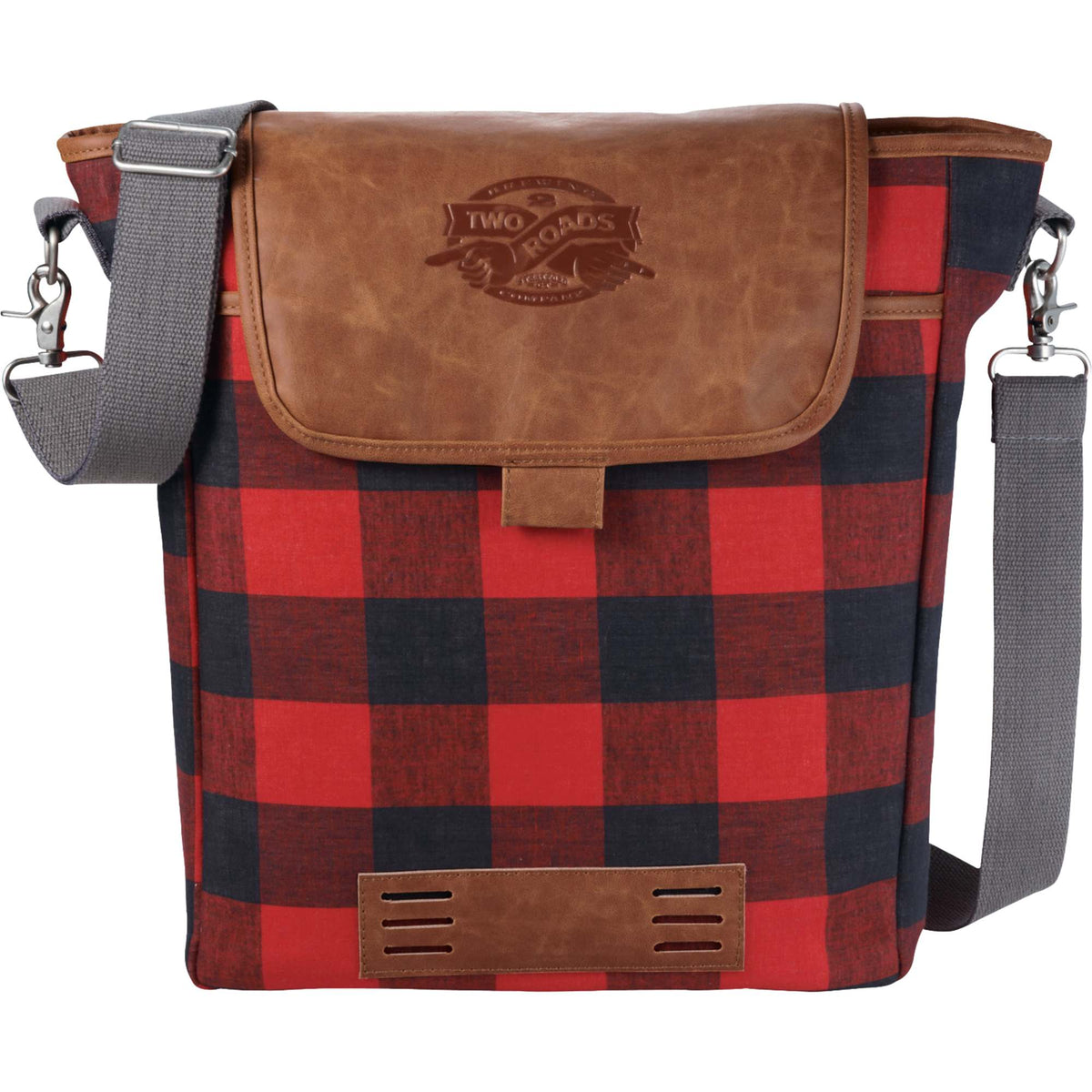 Campster Computer Tote in Buffalo Check Canvas, 15 Inch Debossing - Red - Front