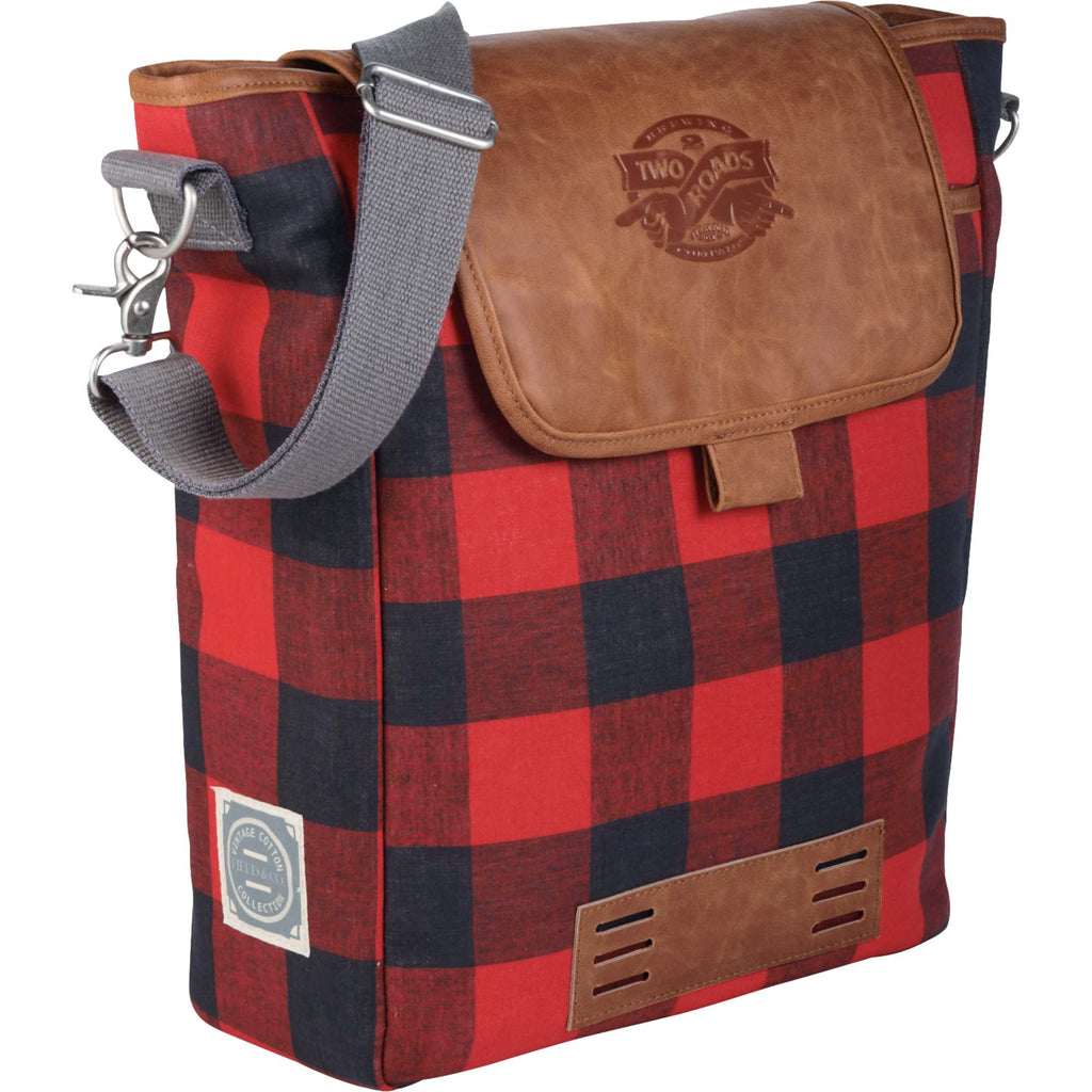 Campster Computer Tote in Buffalo Check Canvas, 15 Inch Debossing - Red - Photo