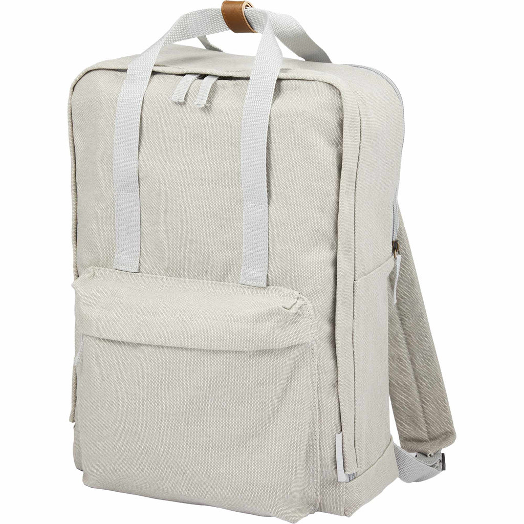 Campus Cotton Canvas Laptop Backpack, 15 Inch Embroidery - Gray - Left Angle