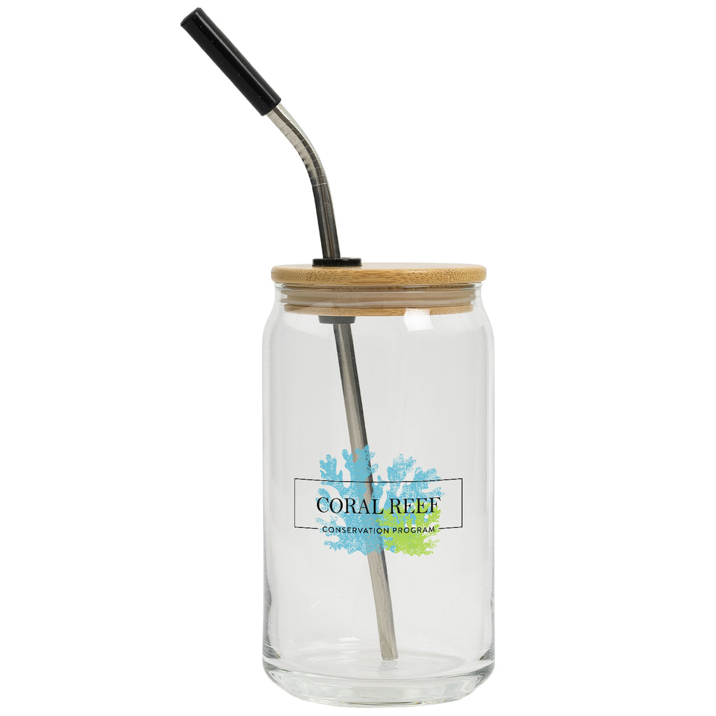 Can Glass with Bamboo Lid in Full Color, 16 oz - Clear - Full Color