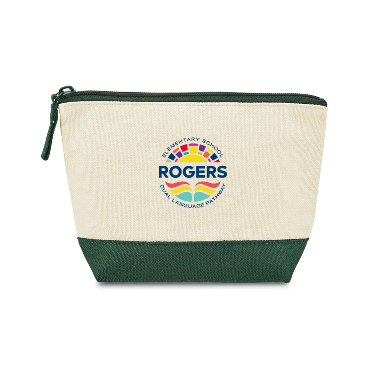 Canvas Zip Pouch with Colored Base Embroidery - Green - View 1