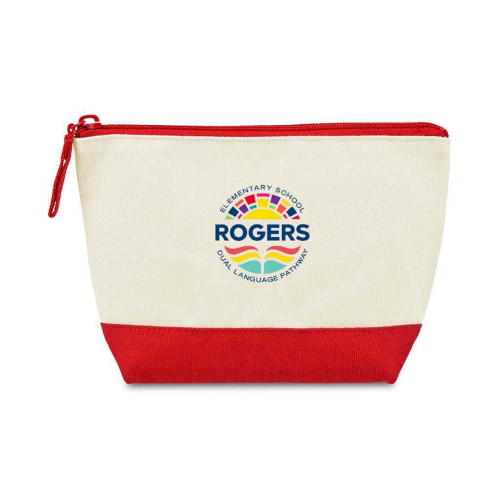 Canvas Zip Pouch with Colored Base Embroidery - Red - View 1