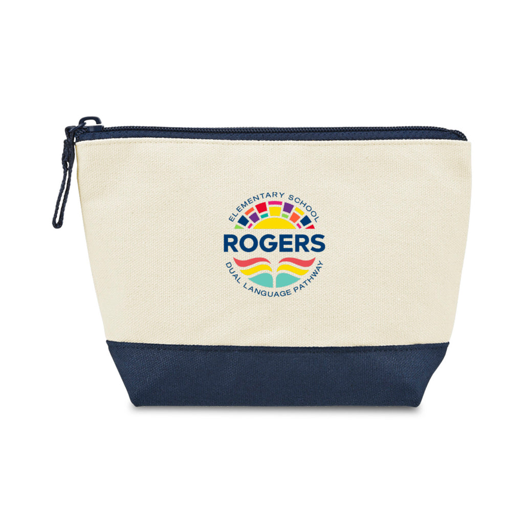 Canvas Zip Pouch with Colored Base Embroidery - True Navy - View 1