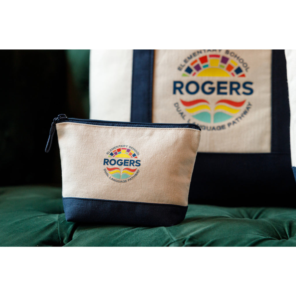 Canvas Zip Pouch with Colored Base Embroidery - True Navy - View 5