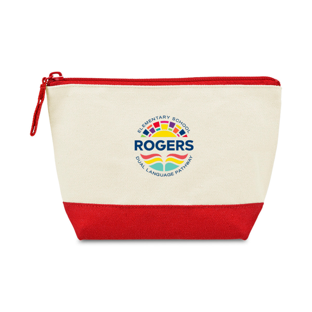 Canvas Zip Pouch with Colored Base - Red - View 1