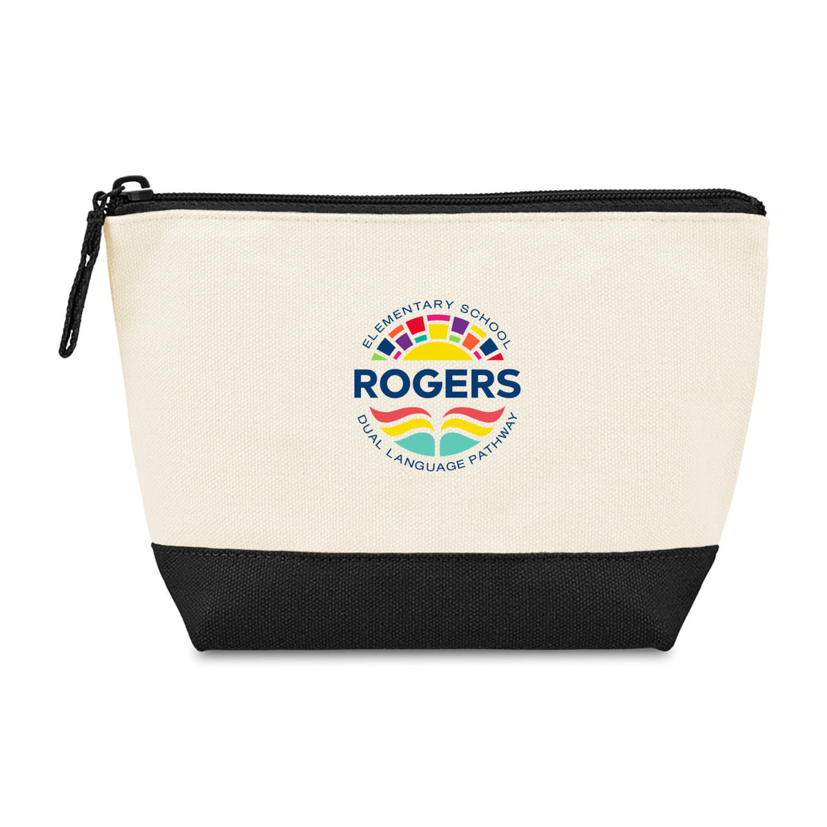 Canvas Zip Pouch with Colored Base Transfer - Black - View 1