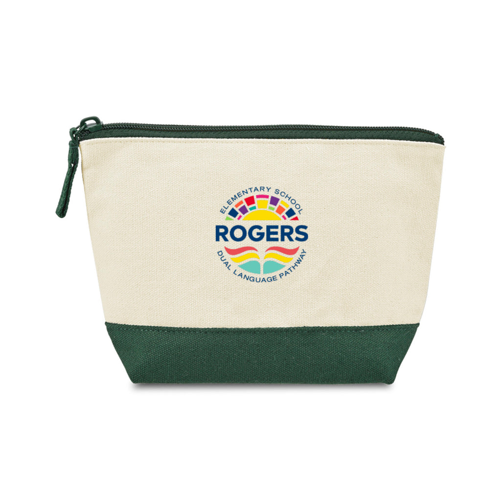 Canvas Zip Pouch with Colored Base Transfer - Green - View 1