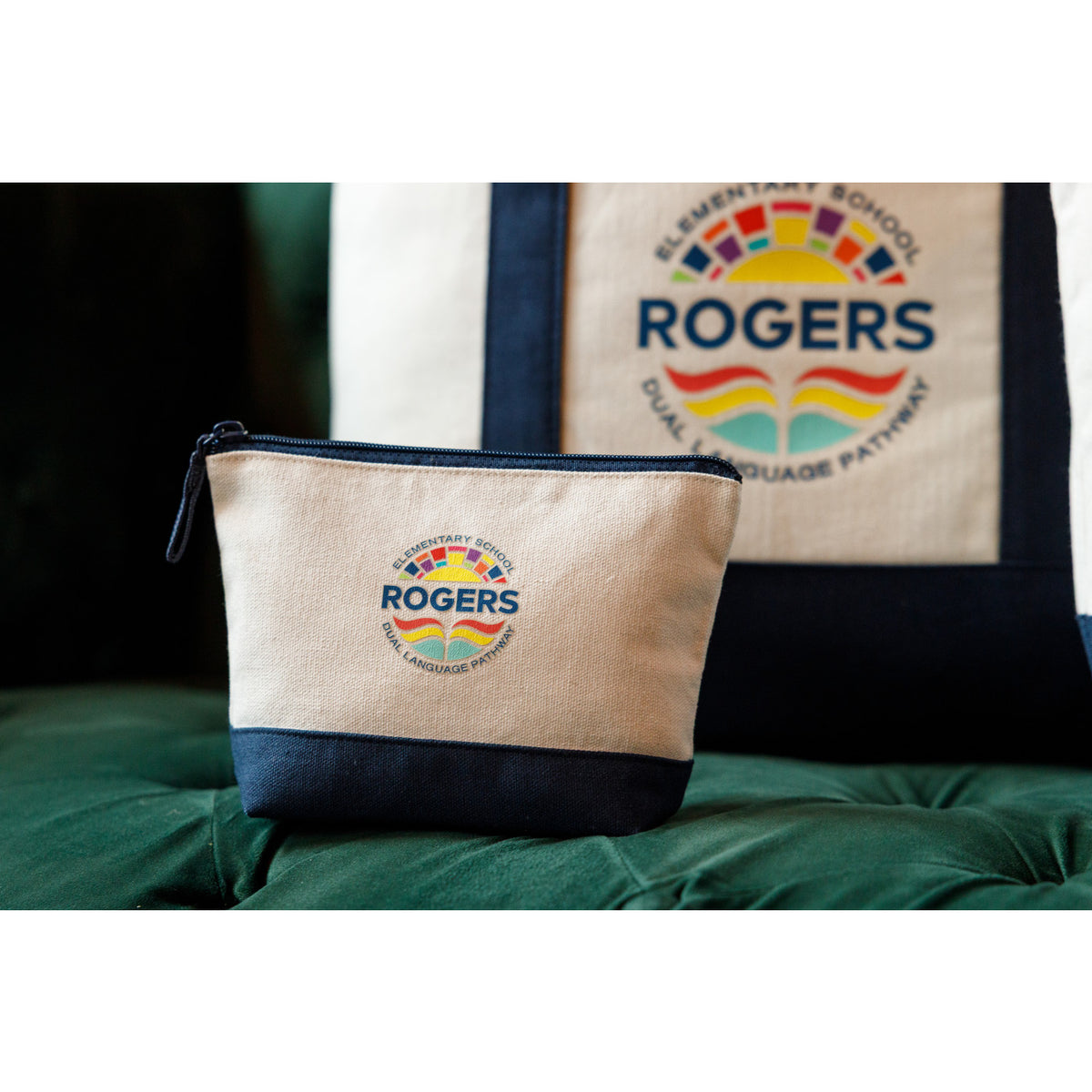 Canvas Zip Pouch with Colored Base Transfer - True Navy - View 5