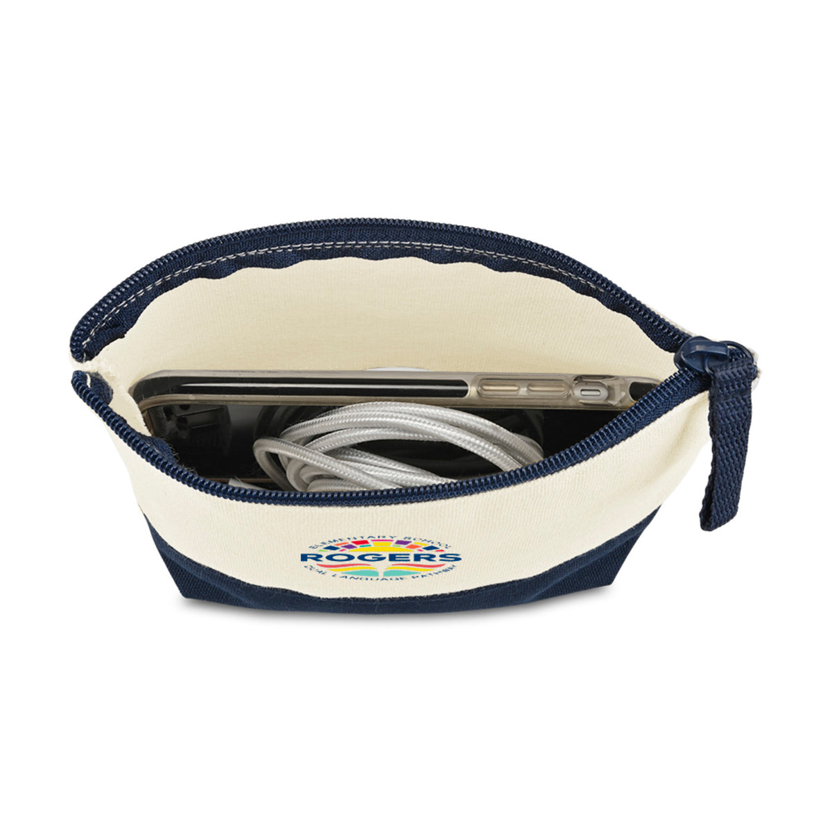 Canvas Zip Pouch with Colored Base - True Navy - View 2