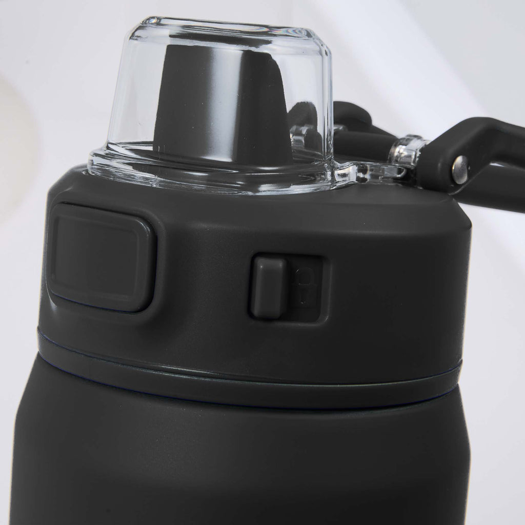 Canyon Recycled Stainless Sports Bottle, 30 oz - Black - Lock Button Detail