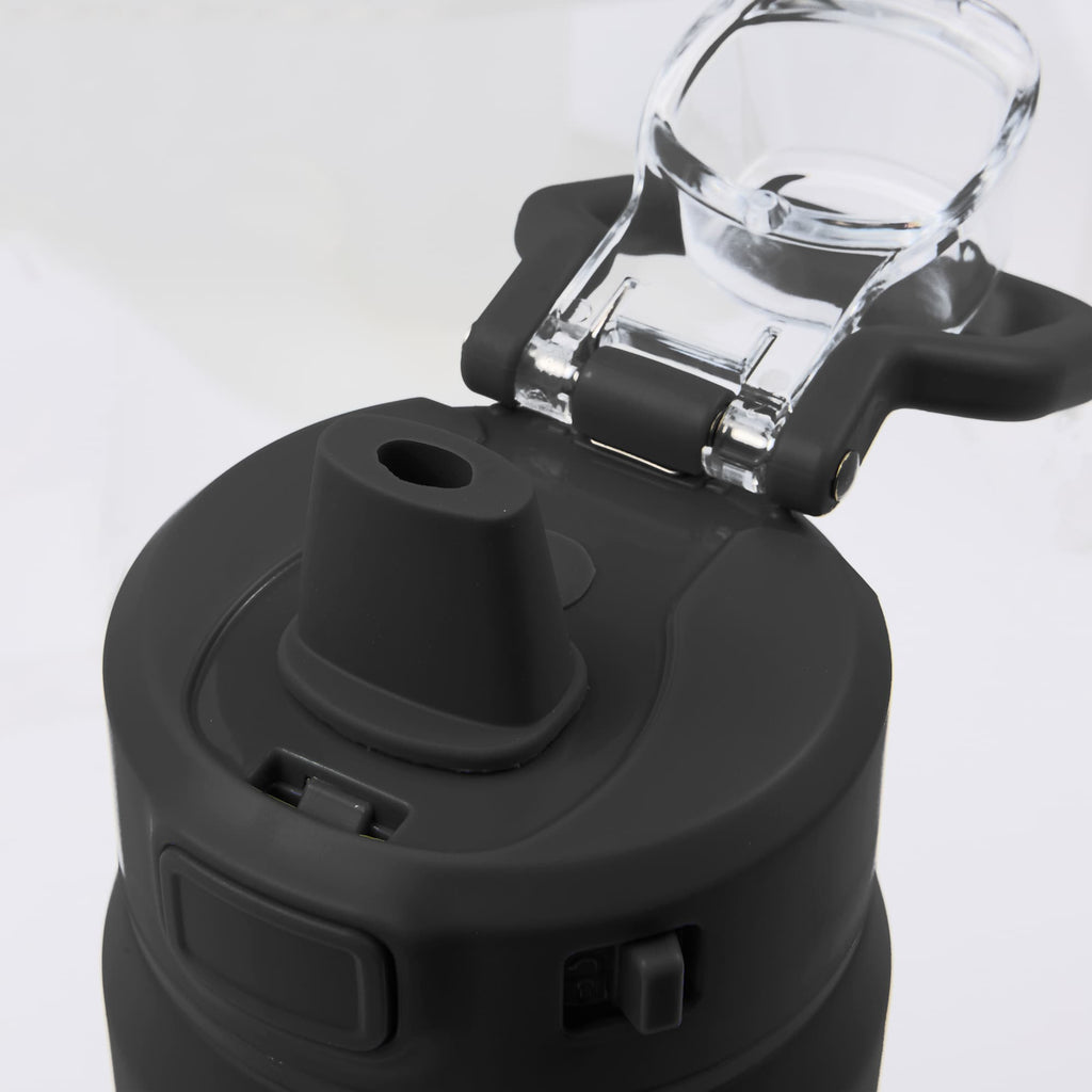 Canyon Recycled Stainless Sports Bottle, 30 oz Full Color - Black - Spout Detail