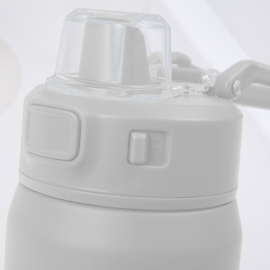 Canyon Recycled Stainless Sports Bottle, 30 oz Full Color - White - Lock Button Detail