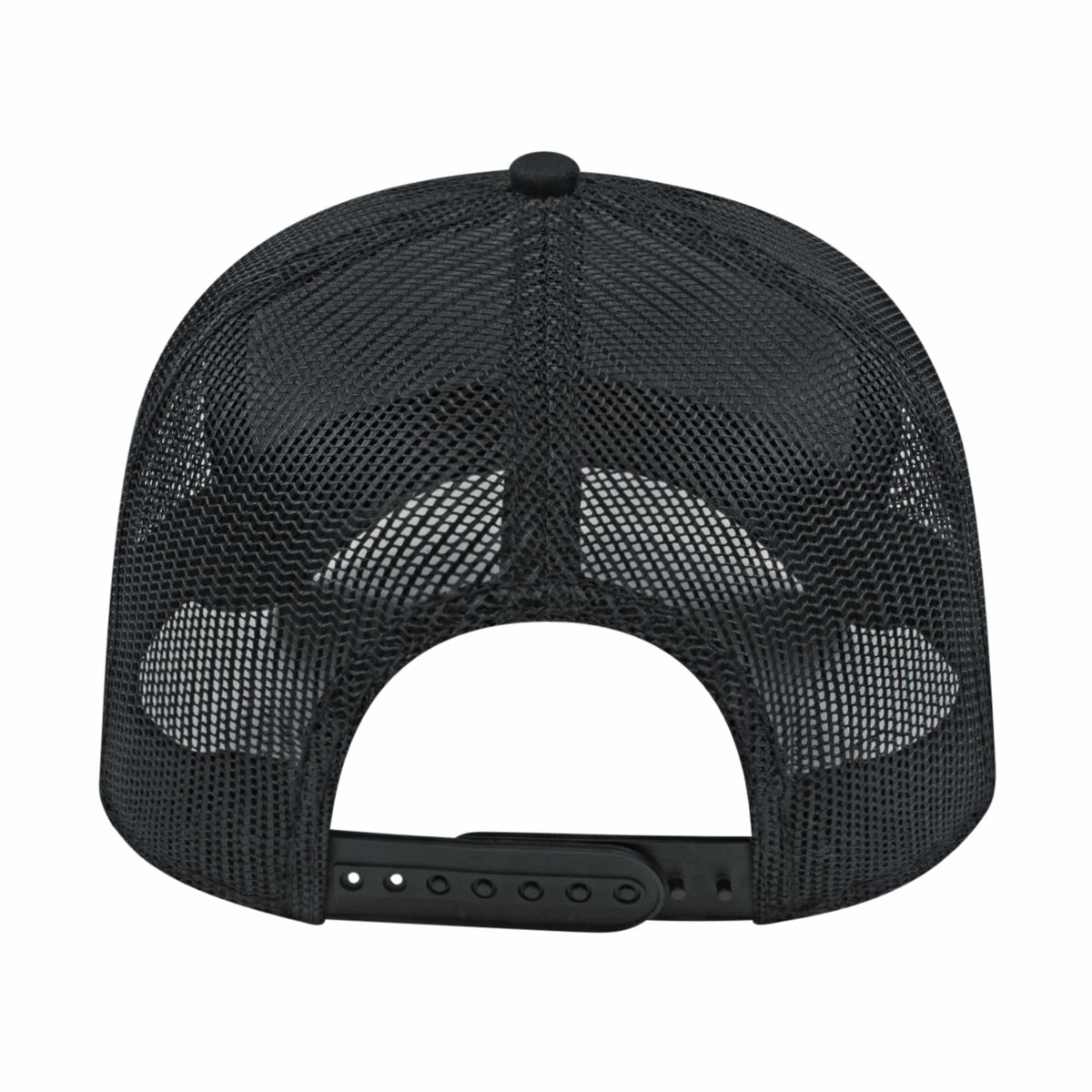 Cap America Chino Twill Trucker Cap with Mesh Back Embroidery - Black/Black - Back