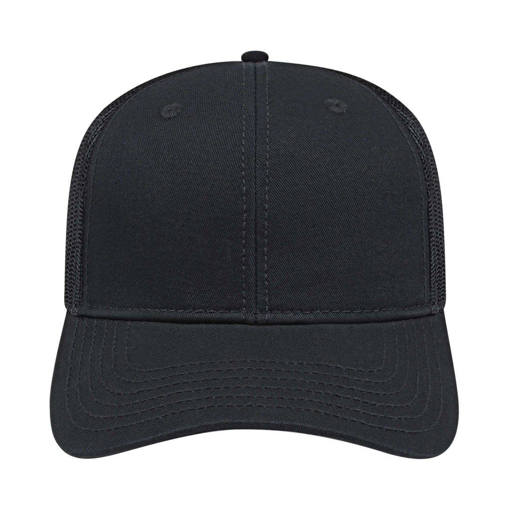 Cap America Chino Twill Trucker Cap with Mesh Back Embroidery - Black/Black - Front 2