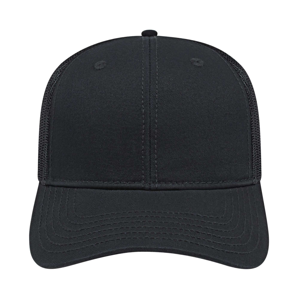 Cap America Chino Twill Trucker Cap with Mesh Back Embroidery - Black/Black - Front 2