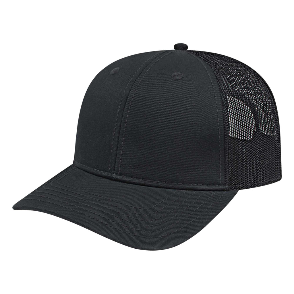 Cap America Chino Twill Trucker Cap with Mesh Back Embroidery - Black/Black - Front