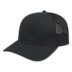 Cap America Chino Twill Trucker Cap with Mesh Back Embroidery - Black/Black - Front