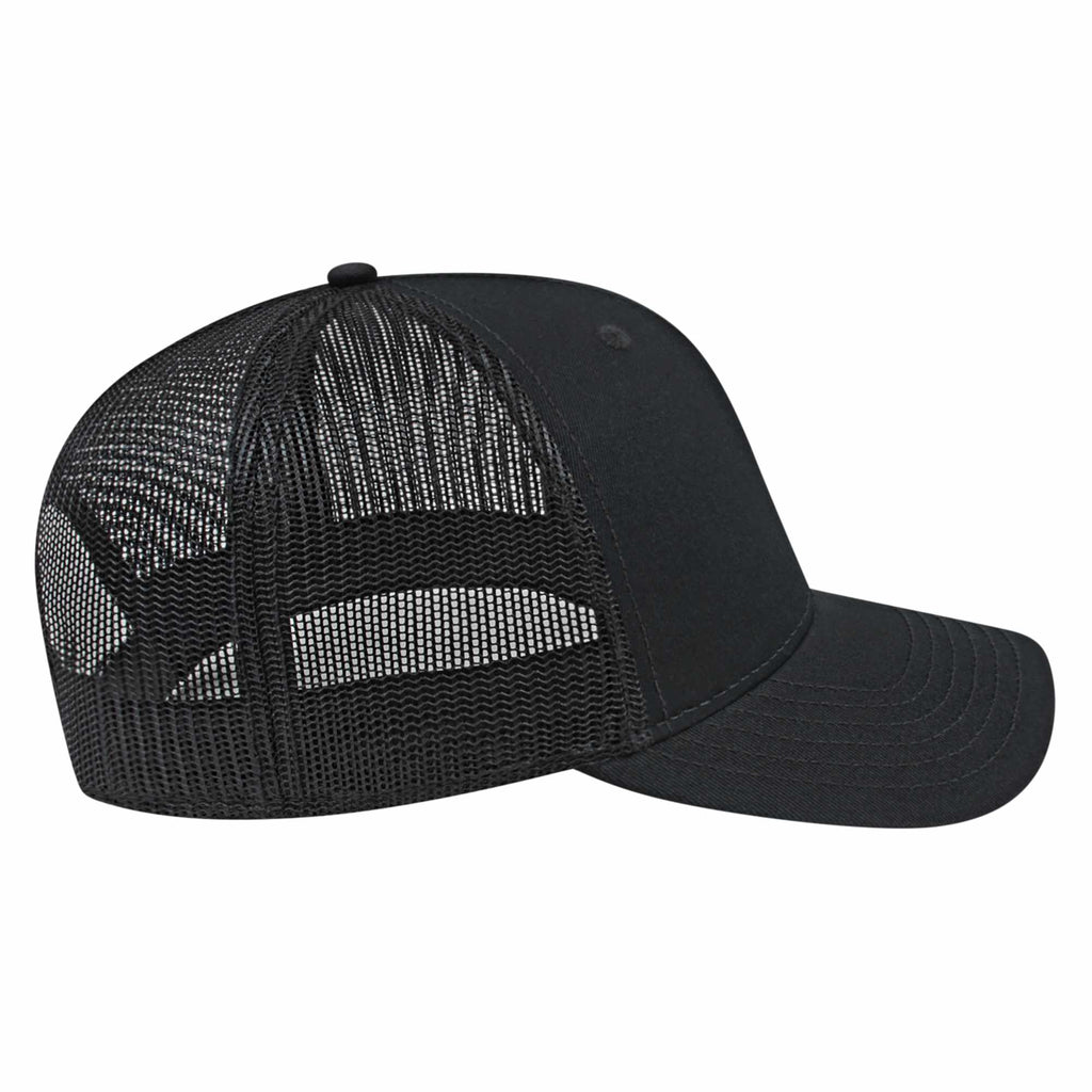 Cap America Chino Twill Trucker Cap with Mesh Back Embroidery - Black/Black - Left Side