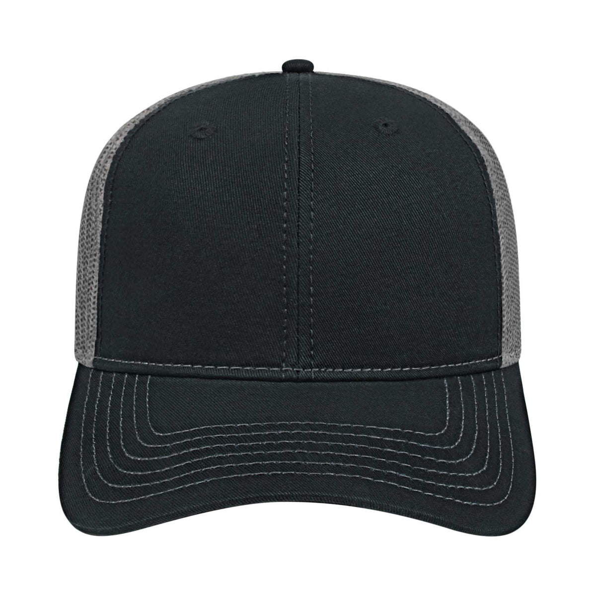 Cap America Chino Twill Trucker Cap with Mesh Back Embroidery - Black/Charcoal - Front 2