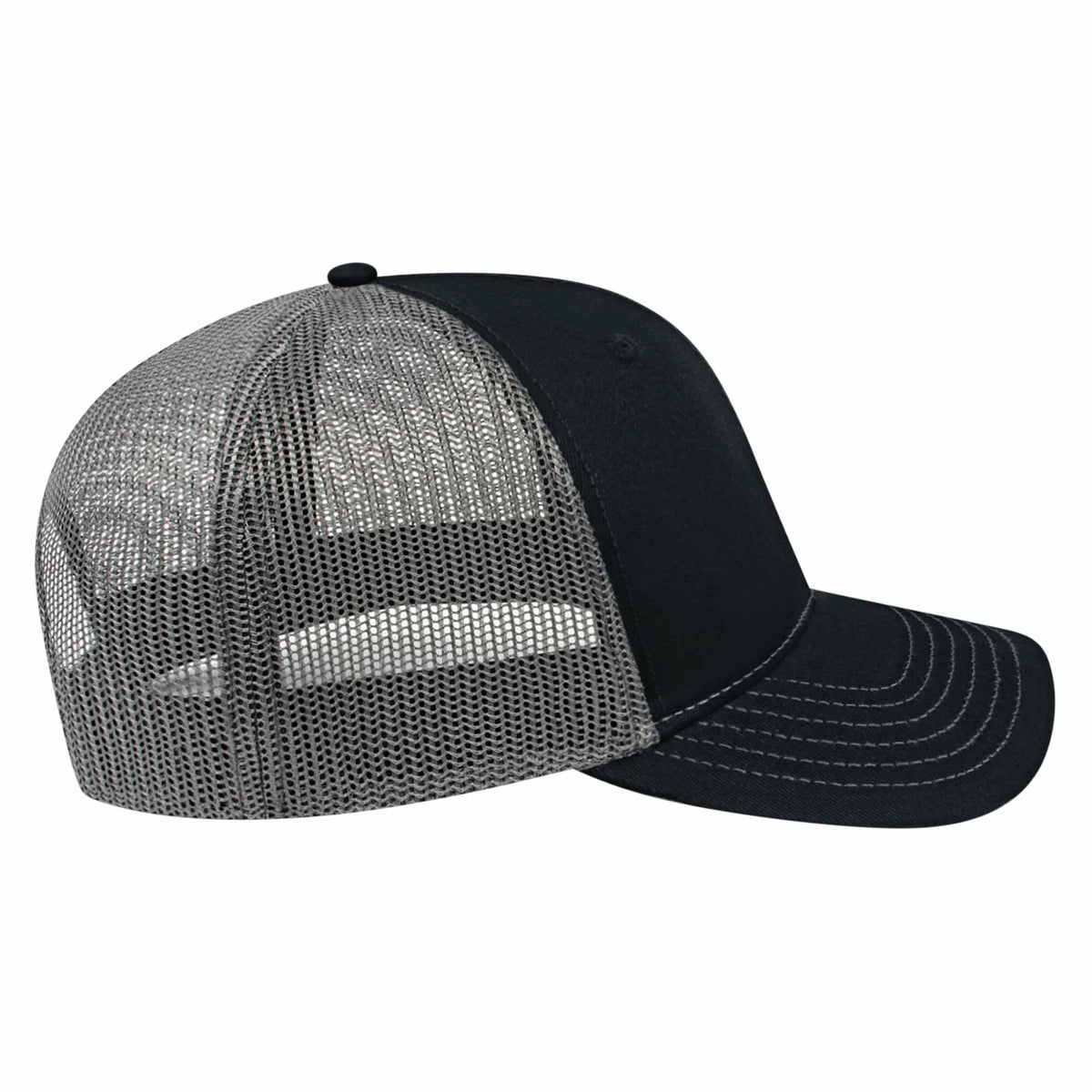 Cap America Chino Twill Trucker Cap with Mesh Back Embroidery - Black/Charcoal - Left Side