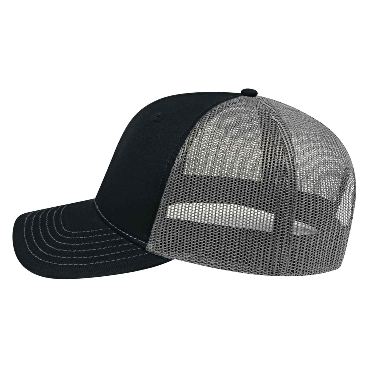 Cap America Chino Twill Trucker Cap with Mesh Back Embroidery - Black/Charcoal - Right Side
