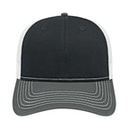 Cap America Chino Twill Trucker Cap with Mesh Back Embroidery - Black/Charcoal/White - Front 2