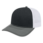 Cap America Chino Twill Trucker Cap with Mesh Back Embroidery - Black/Charcoal/White - Front