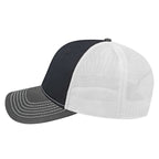 Cap America Chino Twill Trucker Cap with Mesh Back Embroidery - Black/Charcoal/White - Right Side