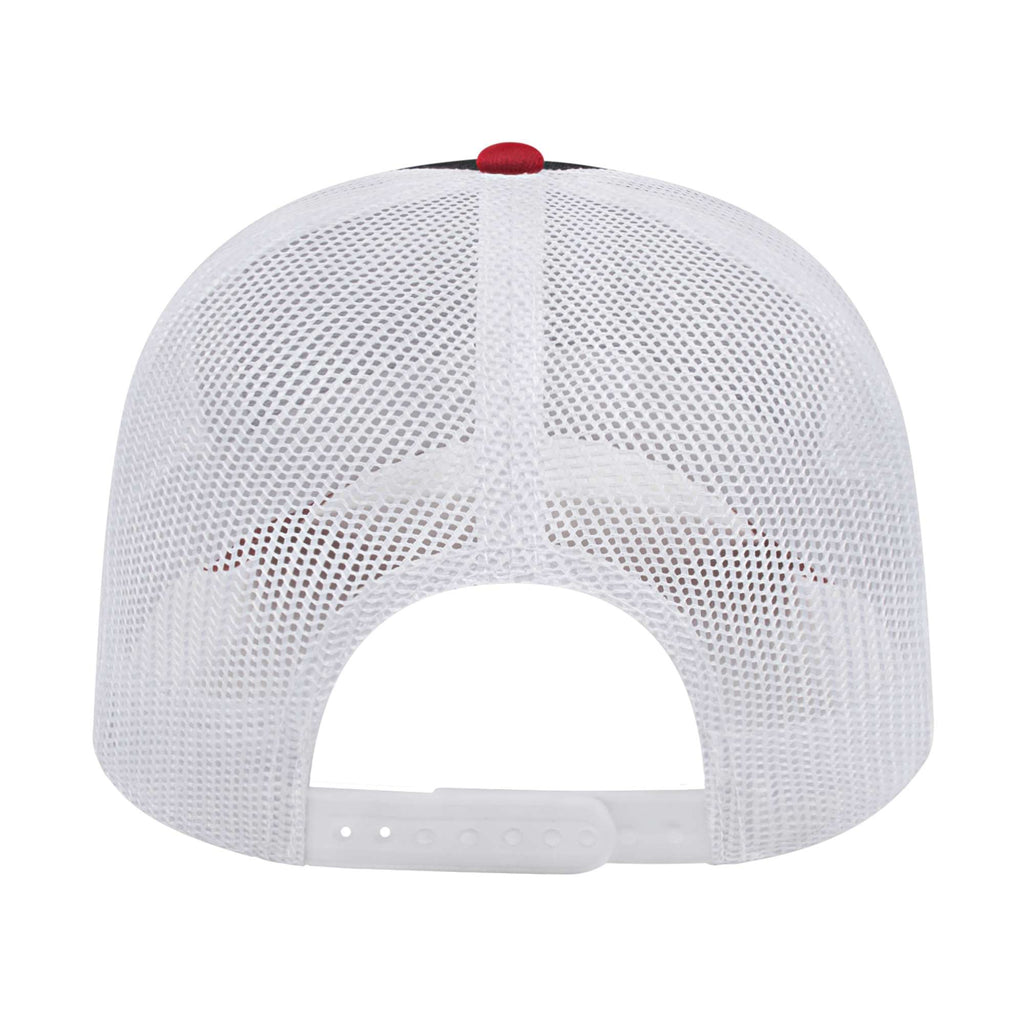 Cap America Chino Twill Trucker Cap with Mesh Back Embroidery - Black/Red/White - Back