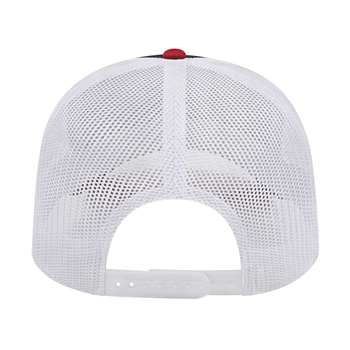Cap America Chino Twill Trucker Cap with Mesh Back Embroidery - Black/Red/White - Back