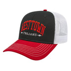 Cap America Chino Twill Trucker Cap with Mesh Back Embroidery - Black/Red/White - Front
