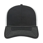 Cap America Chino Twill Trucker Cap with Mesh Back Embroidery - Black/White - Front 2